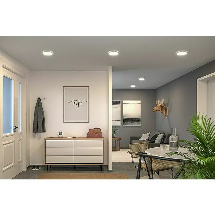 Paulmann LED-Panel rund Atria Shine IP44 - 12,5 W, Durchmesser: 19 cm, Weiß, Warmweiß - Moderne LED-Deckenleuchten in einem stilvollen Wohnbereich. Das minimalistische Design fügt sich nahtlos in das Interieur ein und sorgt für eine angenehme Beleuchtung.