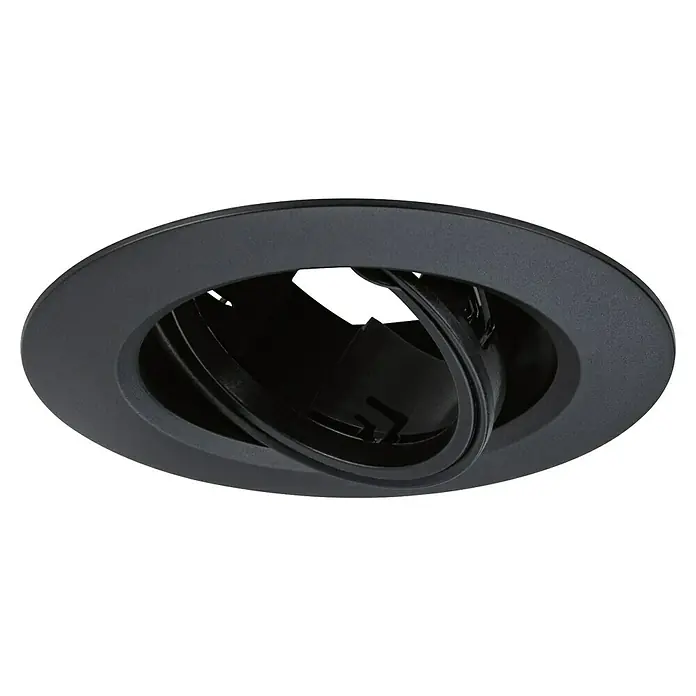 Paulmann Einbauleuchte - 10 W, 9 cm, Schwarz, 3 Stk., Schwenkbar - Nahaufnahme eines schwarzen, runden LED-Deckeneinbaustrahlers mit verstellbarem Ring. Ideal für moderne Beleuchtungskonzepte.