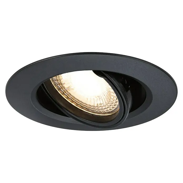 Paulmann Einbauleuchte - 10 W, 9 cm, Schwarz, 10 Stk., Schwenkbar - Das Bild zeigt einen schwarzen LED-Einbaustrahler mit einer verstellbaren Lichtquelle, ideal für moderne Innenräume.
