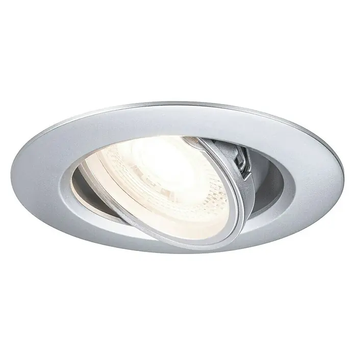 Paulmann Einbauleuchte - 10 W, 9 cm, Chrom, 10 Stk., Schwenkbar - Nahaufnahme einer weißen, verstellbaren LED-Einbauleuchte. Das moderne Design sorgt für eine flexible Beleuchtung.