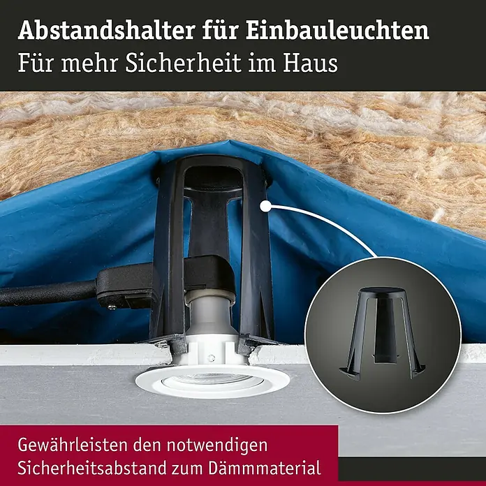 Paulmann Abstandhalter Einbaustrahler - 10 Stk., Höhe: 6 cm, Farbe: Schwarz - Abstandshalter für Einbauleuchten. Für mehr Sicherheit im Haus und Gewährleistung des Sicherheitsabstand zum Dämmmaterial.