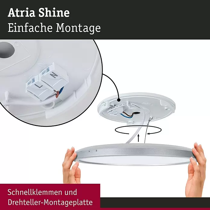 Paulmann LED-Panel rund Atria Shine IP44 - Neutralweiß, 19 W, Holz, Durchmesser: 29,3 cm - Runde Deckenleuchte mit Schnellklemmen und Drehteller-Montageplatte für einfache Installation.