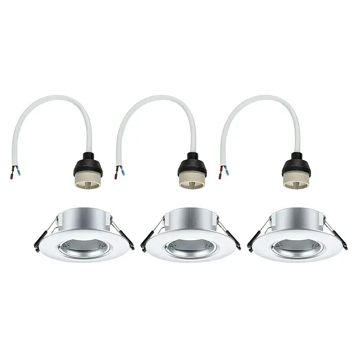 Paulmann Einbauleuchte - 9 cm, Chrom, 3 Stk., Starr - Drei LED-Einbaustrahler mit Fassung und Zuleitung, perfekt für moderne Beleuchtungskonzepte.