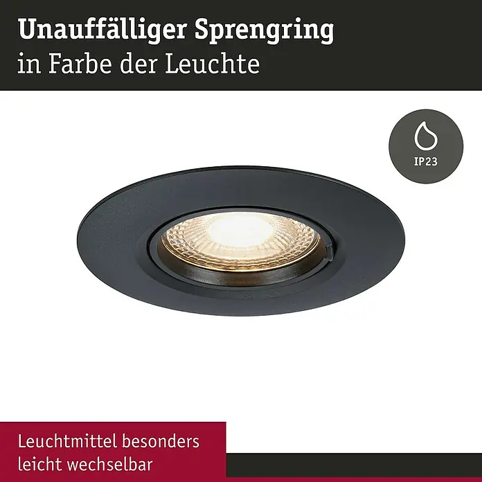 Paulmann Einbauleuchte - 9 cm, Schwarz, 3 Stk., Starr - Unauffälliger LED-Einbaustrahler in Schwarz. Das Leuchtmittel ist leicht austauschbar. Schutzart IP23.