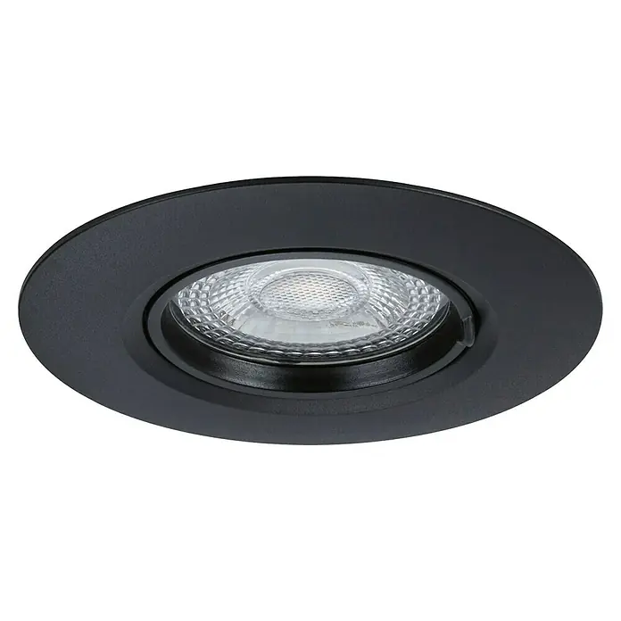 Paulmann Einbauleuchte - 9 cm, Schwarz, 3 Stk., Starr - Nahaufnahme einer schwarzen Downlight-Deckenleuchte mit einem runden, modernen Design für den Innenbereich.