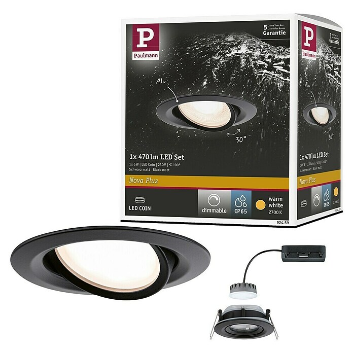 Paulmann Nova LED-Einbauleuchte rund (6 W, Schwarz, Warmweiß, 1 Stk.) | BAUHAUS