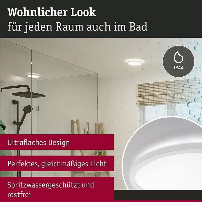 Paulmann LED-Panel rund Atria Shine IP44 - 12,5 W, Durchmesser: 19 cm, Weiß, Neutralweiß - Eine ultraflache, weiße LED-Deckenleuchte spendet perfektes, gleichmäßiges und spritzwassergeschütztes (IP44) Licht in einem modernen Bad.