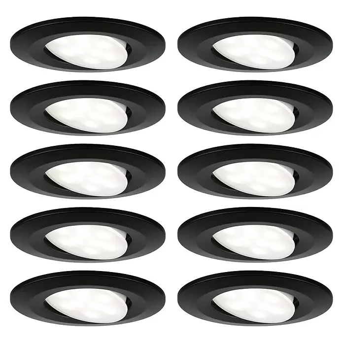 Paulmann Set de focos LED empotrables redondos Calla - 6 W, Negro, 10 ud., Blanco neutro - Focos LED negros empotrables.