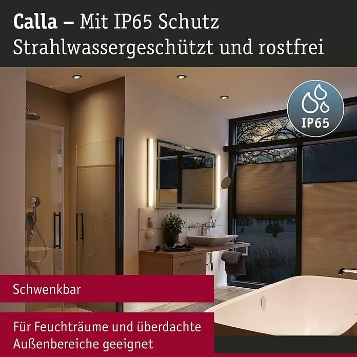 Paulmann LED-Einbauleuchten-Set rund Calla - 6 W, Schwarz, 10 Stk., Neutralweiß - Einbauleuchte Calla, IP65 strahlwassergeschützt, rostfrei, schwenkbar, für Feuchträume und überdachte Außenbereiche.