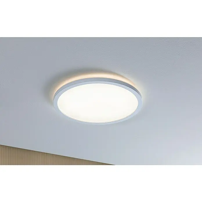 Paulmann LED-Panel rund Atria Shine IP44 - Warmweiß, 19 W, Weiß, Durchmesser: 29,3 cm - Eine moderne, runde LED-Deckenleuchte mit einem schlanken, weißen Rahmen und einer hellen, gleichmäßigen Ausleuchtung.