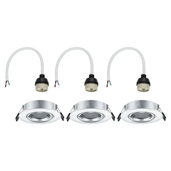 Paulmann Einbauleuchte - 10 W, 9 cm, Chrom, 3 Stk., Schwenkbar - Drei Sets von Einbaustrahlern mit weißem Kabel und Fassung für Leuchtmittel. Ideal für die Deckenmontage.