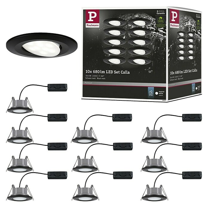 Paulmann LED-Einbauleuchten-Set rund Calla (6 W, Schwarz, 10 Stk., Neutralweiß) | BAUHAUS