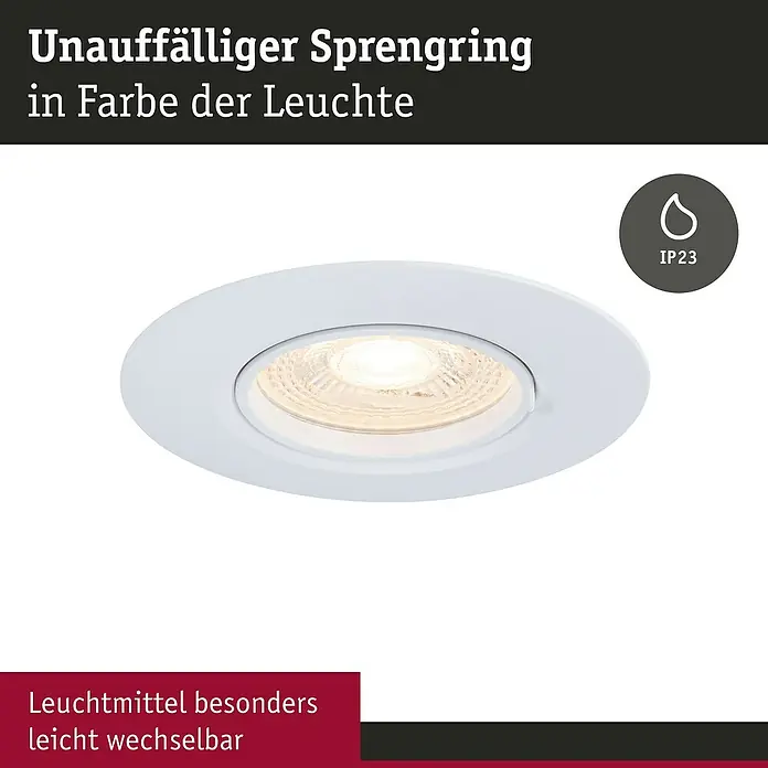 Paulmann Einbauleuchte - 9 cm, Weiß, 3 Stk., Starr - Dezent gestalteter LED-Einbaustrahler in Weiß. Das Leuchtmittel ist besonders leicht auswechselbar. IP23 zertifiziert.