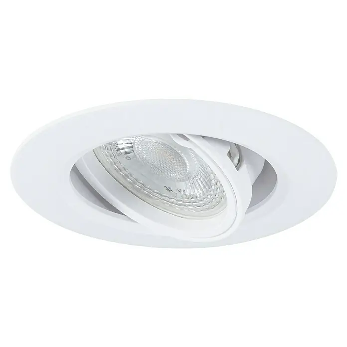 Paulmann Einbauleuchte - 10 W, 9 cm, Weiß, 10 Stk., Schwenkbar - Das Bild zeigt einen weißen, runden Deckeneinbaustrahler mit einer klaren Lampe. Der Strahler ist schwenkbar und für den Innenbereich geeignet.