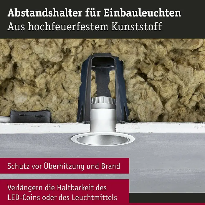 Paulmann Abstandhalter Einbaustrahler - 10 Stk., Höhe: 6 cm, Farbe: Schwarz - Einbaustrahler mit Abstandshalter aus hochfeuerfestem Kunststoff. Schützt vor Überhitzung und verlängert die Lebensdauer der LED-Leuchtmittel.