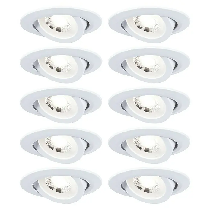 Paulmann LED-Einbauleuchten-Set rund - 4,8 W, Ø x H: 8,2 x 3 cm, Weiß, 10 Stk., Warmweiß - Abbildung von zehn LED-Einbaustrahlern in Weiß. Diese schwenkbaren Spots sind ideal für eine flexible Beleuchtung in jedem Raum.