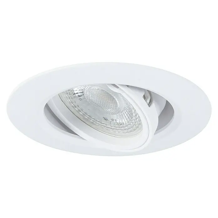 Paulmann Einbauleuchte - 10 W, 9 cm, Weiß, 3 Stk., Schwenkbar - Nahaufnahme einer weißen, runden Deckenleuchte mit verstellbarem Scheinwerfer, ideal für moderne Innenräume und gezielte Beleuchtung.