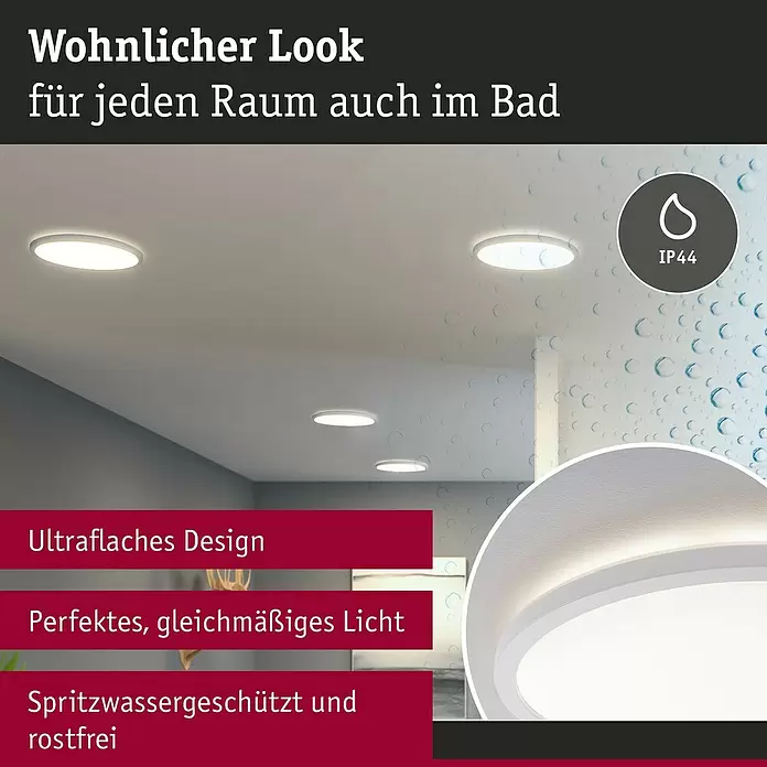 Paulmann LED-Panel rund Atria Shine IP44 - Warmweiß, 19 W, Weiß, Durchmesser: 29,3 cm - Runde, ultraflache LED-Deckenleuchten in einem modernen Bad, spritzwassergeschützt (IP44).