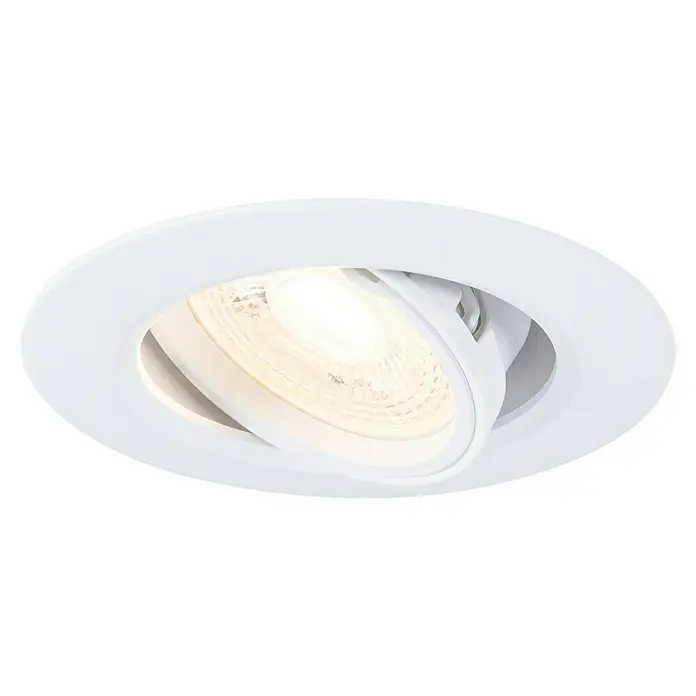 Paulmann Einbauleuchte - 10 W, 9 cm, Weiß, 3 Stk., Schwenkbar - Nahaufnahme einer weißen, schwenkbaren Einbauleuchte, die helles Licht ausstrahlt und für moderne Innenräume geeignet ist.