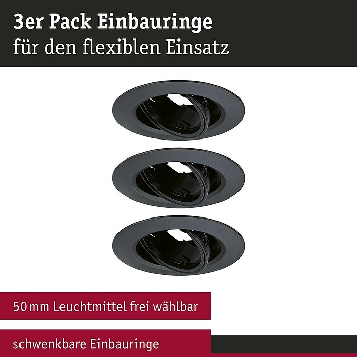 Paulmann Einbauleuchten-Set (Schwarz, 3 Stk., Schwenkbar) | BAUHAUS