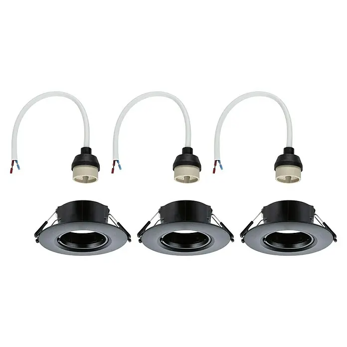 Paulmann Einbauleuchte - 9 cm, Schwarz, 3 Stk., Starr - Drei Sets aus schwarzen Einbaustrahlern mit passenden Fassungen und Kabeln für eine moderne Beleuchtungslösung.