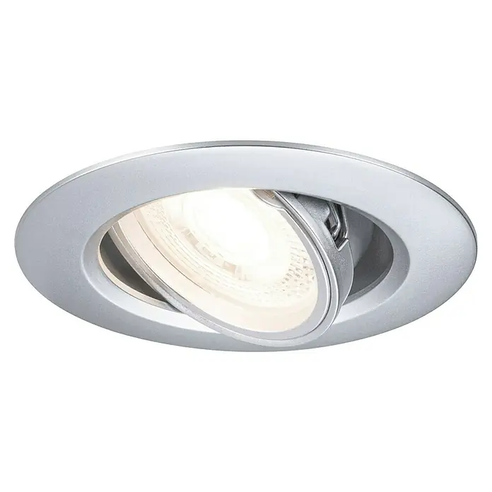 Paulmann Einbauleuchte - 10 W, 9 cm, Chrom, 3 Stk., Schwenkbar - Dieses Bild zeigt einen verstellbaren, runden Einbaustrahler in Silber, der eine moderne Beleuchtungslösung für jeden Raum bietet.