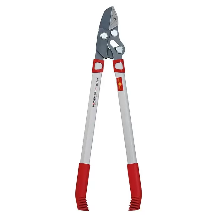 Wolf-Garten Cortarramas para jardín RS 650 - Grosor de rama máx.: 40 mm, Yunque, Largo: 65 cm - Tijeras de podar de mango largo con cuchillas grises, mangos blancos y empuñaduras ergonómicas rojas para poda potente.