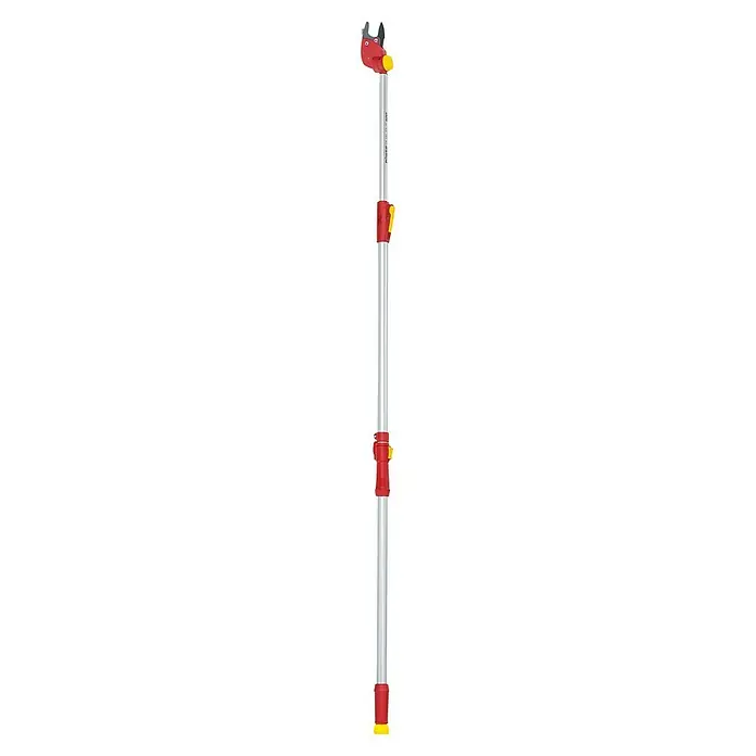 Wolf-Garten Teleskop-Astschere PDC RR 400 T - Schneidsystem Gartenschere: Bypass, Max. Aststärke: 35 mm - Eine Teleskopstütze mit roter und gelber Farbgebung, die für Bau- und Renovierungsarbeiten verwendet wird. Sie ist robust und verstellbar.