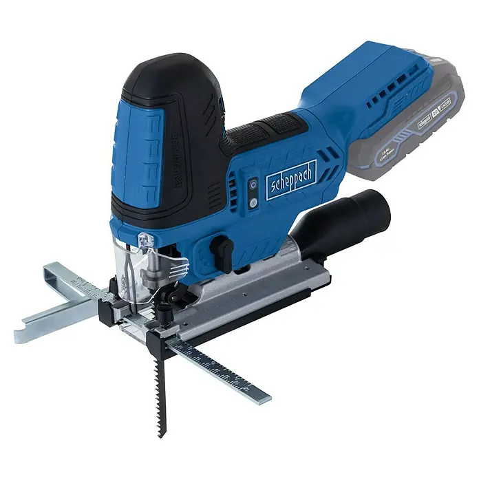 Scheppach IXES 20V Akku-Stichsäge BC-JS254-X - 20 V, Ohne Akku, Leerlaufhubzahl: 0 /min - 3.000 /min - Bild einer Akku-Stichsäge der Marke Scheppach, Modell BJS850. Leistungsstark und präzise für verschiedenste Sägearbeiten.