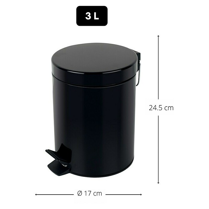 Spirella Sydney Treteimer (3 l, Edelstahl, Schwarz) | BAUHAUS