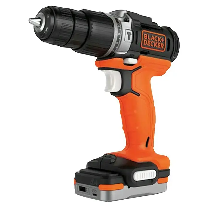 Black+Decker Taladro atornillador percutor de batería BDCHD12S1-XJ - 12 V, 1 batería, 40 Nm - Un primer plano de un taladro inalámbrico Black+Decker, ideal para proyectos de construcción y bricolaje.