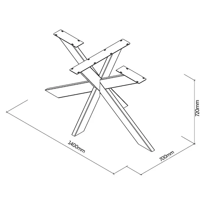 Tischbein CITYLINE Spider - 1.400 x 700 x 720 mm, Schwarz - Abbildung eines stilvollen Tischgestells aus Metall mit den Maßen 1400 mm Länge und 720 mm Höhe für einen modernen Look.