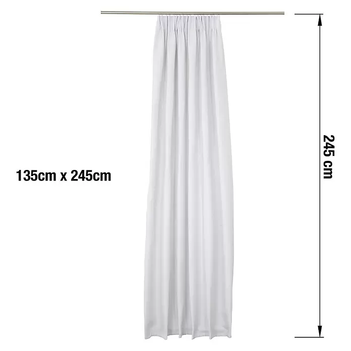 Schlaufenschal Dim - B x H: 135 x 245 cm, 100 % Polyester, Weiß - Weißer geraffter Gardinenschal, 135x245cm, an einer Stange hängend.