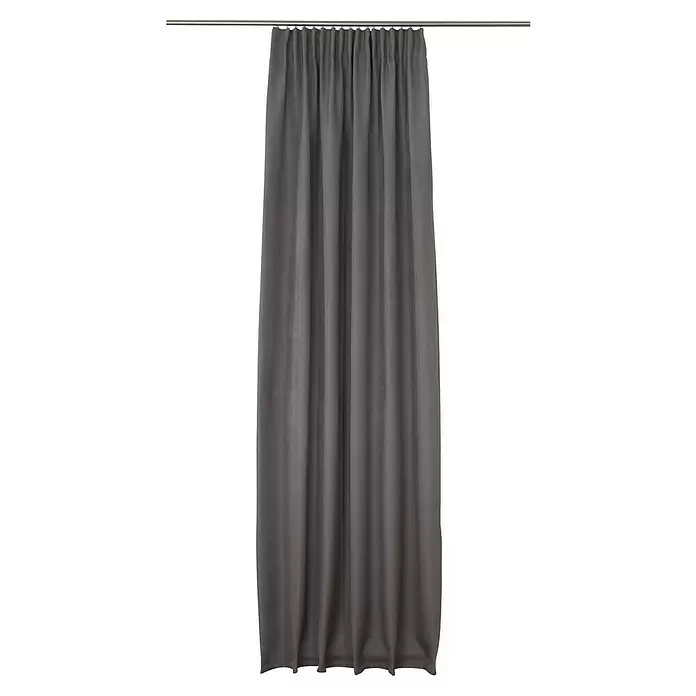 Schlaufenschal Dim - B x H: 135 x 245 cm, 100 % Polyester, Anthrazit - Langer grauer Stoffvorhang mit Falten, an einer Metallstange hängend.