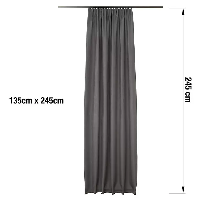 Schlaufenschal Dim - B x H: 135 x 245 cm, 100 % Polyester, Anthrazit - Dunkelgrauer Vorhang auf einer Stange, 135 cm breit und 245 cm lang.