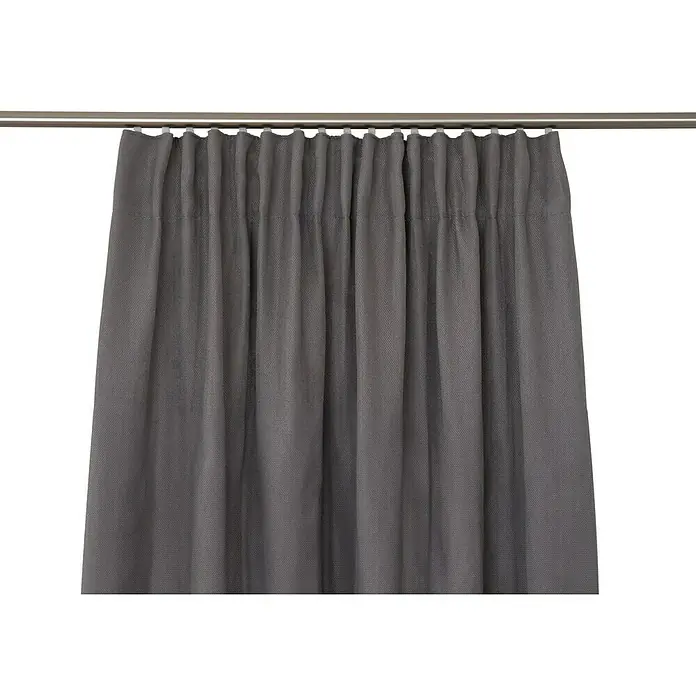 Schlaufenschal Dim - B x H: 135 x 245 cm, 100 % Polyester, Anthrazit - Grauer Stoffvorhang mit Faltenbandaufhängung an einer Gardinenstange. Der Vorhang bietet Sichtschutz und verdunkelt den Raum leicht.