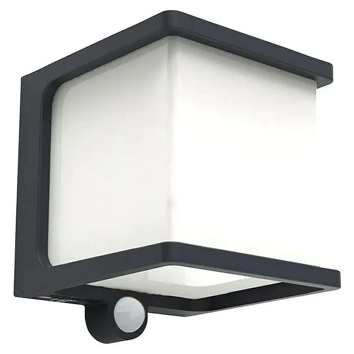 Lutec Doblo Solar-Außenwandleuchte - 7,5 W, L x B x H: 12,9 x 11 x 11 cm, IP54, 500 lm - Moderne graue Außenwandleuchte mit Bewegungssensor, ideal für die Beleuchtung von Hauswänden und Eingangsbereichen.