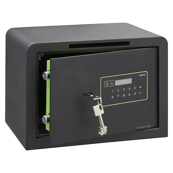 Arregui Kuro Caja fuerte - L x An x Al: 25 x 35 x 25 cm, Negro/Verde, 16 l, Ranura - Una caja de dinero Arregui negra con teclado digital y llave, que garantiza la seguridad y la comodidad.