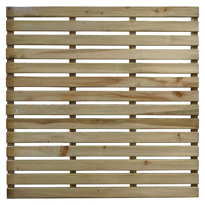 Cerland Loseta de madera Cleia - Pino, 100 x 100 x 3 cm, 1 ud. - Primer plano de un panel de palet de madera con grano de madera clara natural y construcción de listones horizontales. Ideal para decoración rústica.