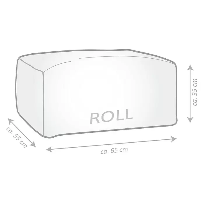 Sitting Point Sitzhocker Santorin Roll - 65 x 55 x 35 cm, Gelb/Weiß, 100 % Polypropylen - Hellgraues, rechteckiges Kissen mit "ROLL"-Aufschrift und ca. Maßen 65x55x35 cm.
