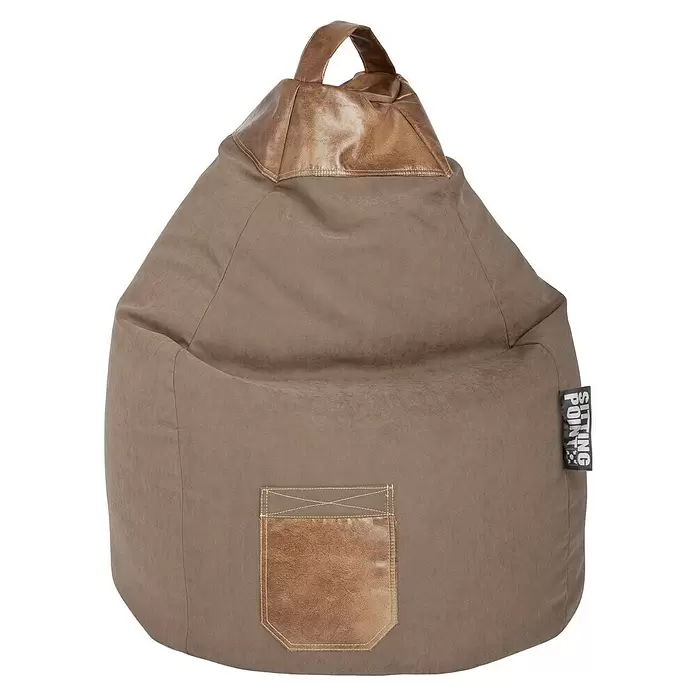 Sitting Point Sitzsack Beanbag Jamie - XL, Braun, 100 % Polyester - Braun-grauer Sitzsack mit brauner Kunstleder-Oberseite, Griff und Tasche.