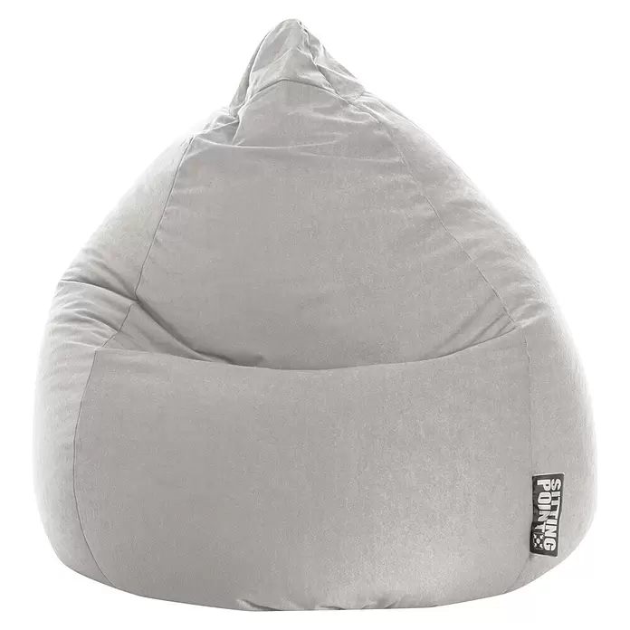 Sitting Point Sitzsack Beanbag Easy - XL, Grau, 100 % Polyester - Hellgrauer, bequemer Sitzsack aus weichem Stoff mit 'SITTING POINT'-Etikett.