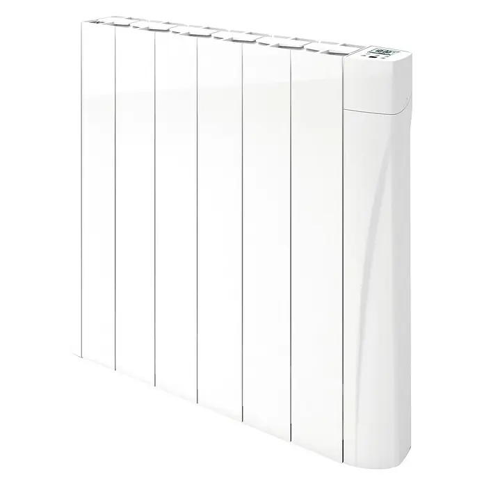 Voltomat HEATING Emisor térmico VOLT - 750 W, Blanco, 9,8 x 58,5 x 57,5 cm, Fluido - Imagen de un radiador blanco con pantalla digital. Diseño compacto para una calefacción eficiente.