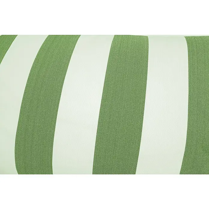Sitting Point Sitzhocker Santorin Roll - 65 x 55 x 35 cm, Grün/Weiß, 100 % Polypropylen - Nahaufnahme des gestreiften Stoffmusters eines dekorativen Kissens mit grünen und weißen Streifen, die eine textile Textur zeigen.