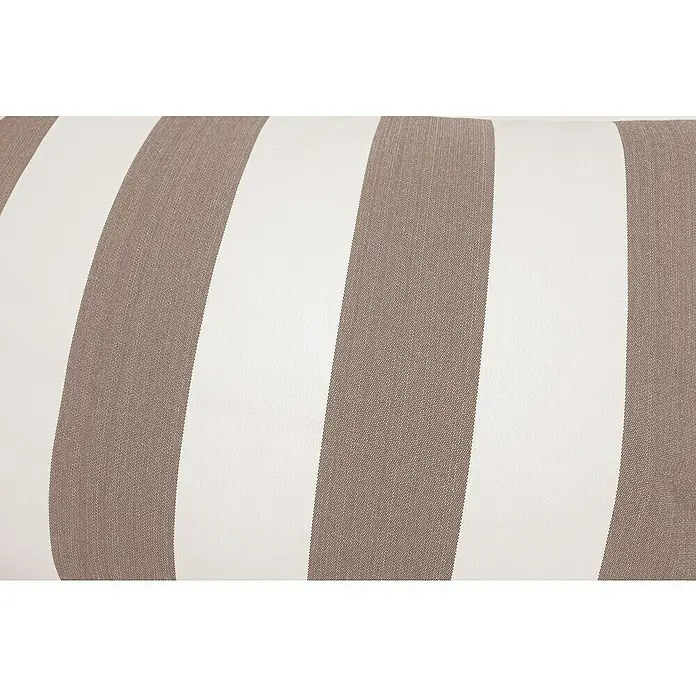 Sitting Point Sitzhocker Santorin Roll - 65 x 55 x 35 cm, Taupe/Weiß, 100 % Polypropylen - Nahaufnahme eines Kissens mit breiten, horizontalen Streifen in Beige und Weiß, die eine stilvolle und dekorative Textur erzeugen.