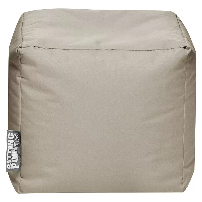 Sitting Point Sitzhocker Cube Scuba - 40 x 40 x 40 cm, Khaki, 100 % Polyester - Beiger Stoff-Würfelhocker mit sichtbarem 'Sitting Point'-Markenetikett.