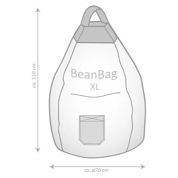 Sitting Point Sitzsack Beanbag Jamie - XL, Braun, 100 % Polyester - Großer grau-weißer XL Sitzsack mit Griff und Vordertasche. Ca. 110 cm hoch und 70 cm Durchmesser.