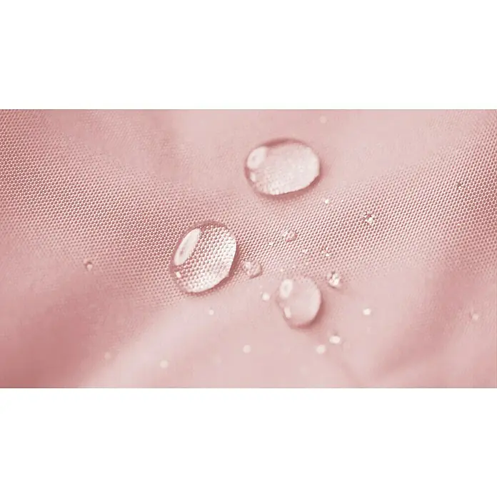 Sitting Point Sitzhocker Cube Scuba - 40 x 40 x 40 cm, Altrose, 100 % Polyester - Nahaufnahme von Wassertropfen, die auf einem pinkfarbenen, wasserabweisenden Stoff liegen und die hochwertige Verarbeitung hervorheben.