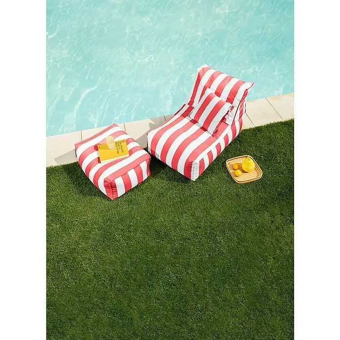 Sitting Point Sitzsack Santorin Rock - 100 x 65 x 65 cm, Rot/Weiß, 100 % Polypropylen - Roter und weiß gestreifter Sitzsack-Sessel und Hocker am Pool für entspanntes Faulenzen und stilvolles Outdoor-Wohnen.