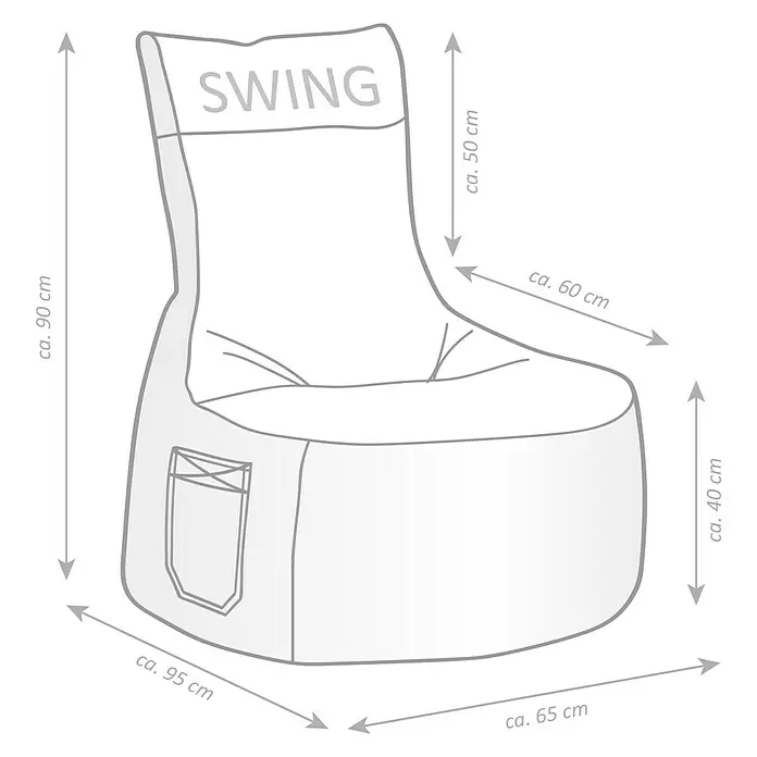 Sitting Point Sitzsack Swing Jamie - 95 x 65 x 90 cm, Braun, 100 % Polyester - Sitzsack „SWING“ mit ca. Maßen: 90cm H, 95cm T, 65cm B und einer Seitentasche.